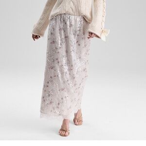 Elegant Cream Sequin Maxi Skirt